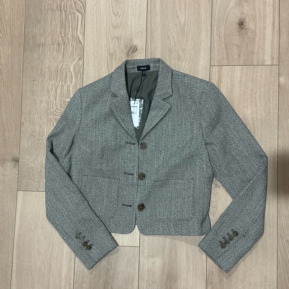 Express Herringbone Blazer in Gray